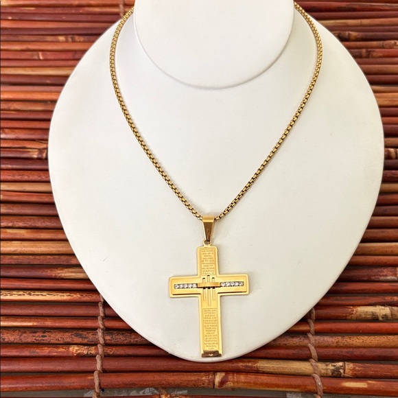 Gold Tone Cross Pendant Necklace with Chain 23.25”